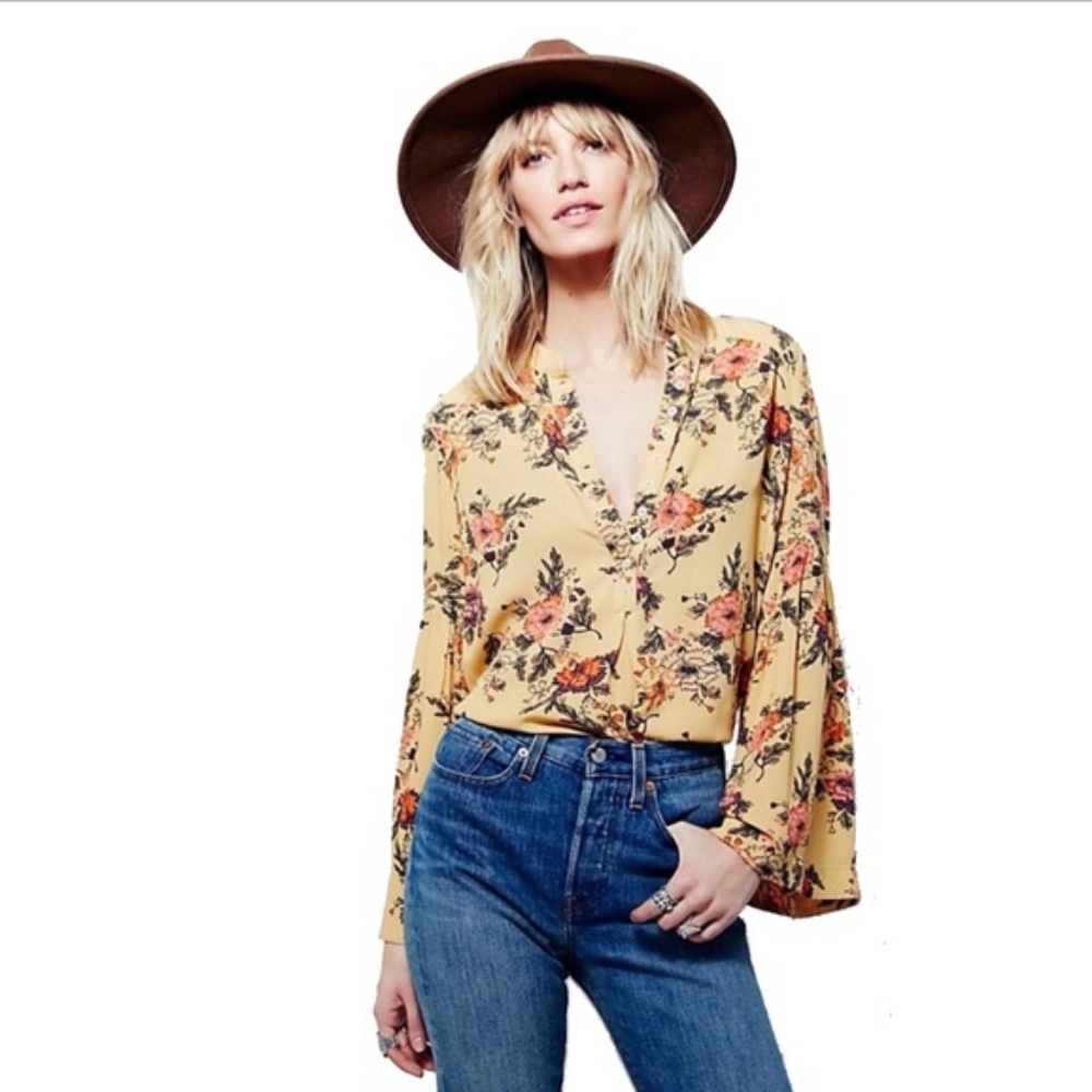 Free people, easy girl, long sleeve printed tunic, size SP